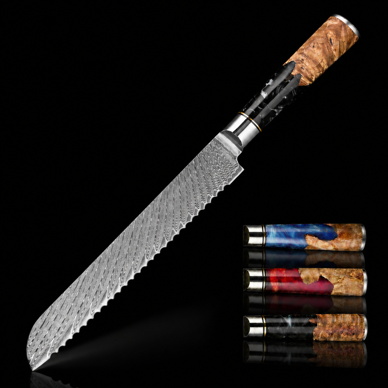 67-Layer VG10 Japanese Damascus Steel Bread Knife – Premium Resin Handle