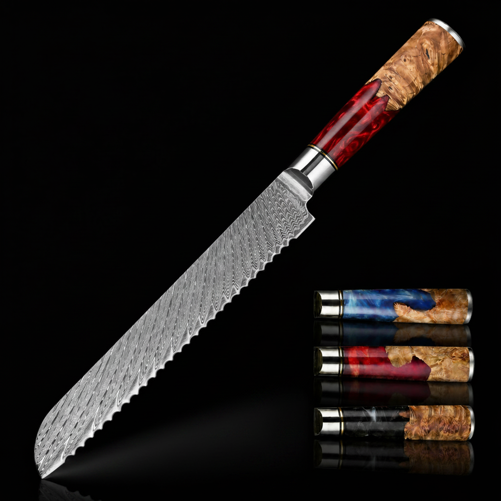67-Layer VG10 Japanese Damascus Steel Bread Knife – Premium Resin Handle