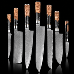 67-Layer VG10 Japanese Damascus Steel 7-Piece Knife Set – Black Resin Handle