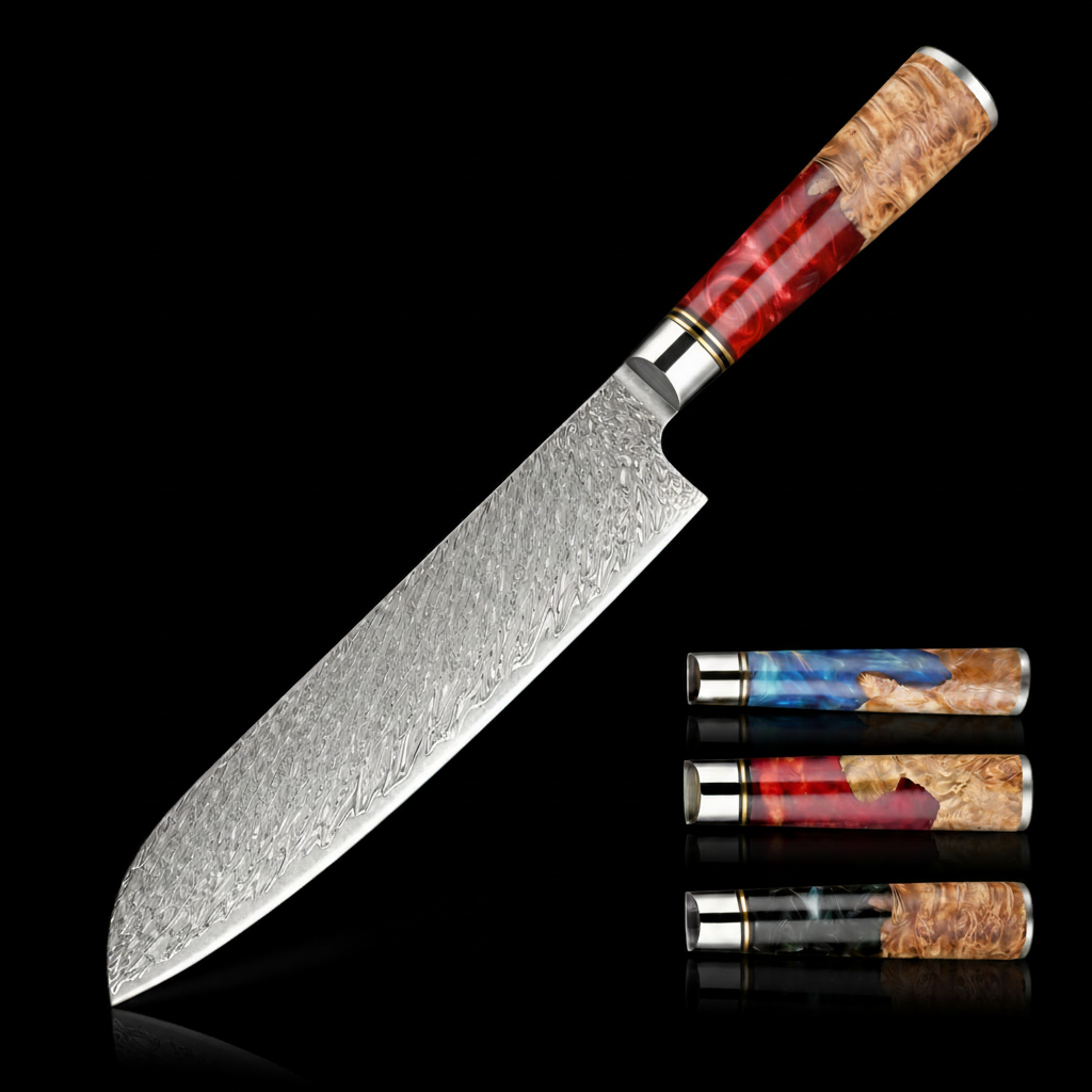 67-Layer VG10 Japanese Damascus Steel Santoku Knife – Premium Resin Handle