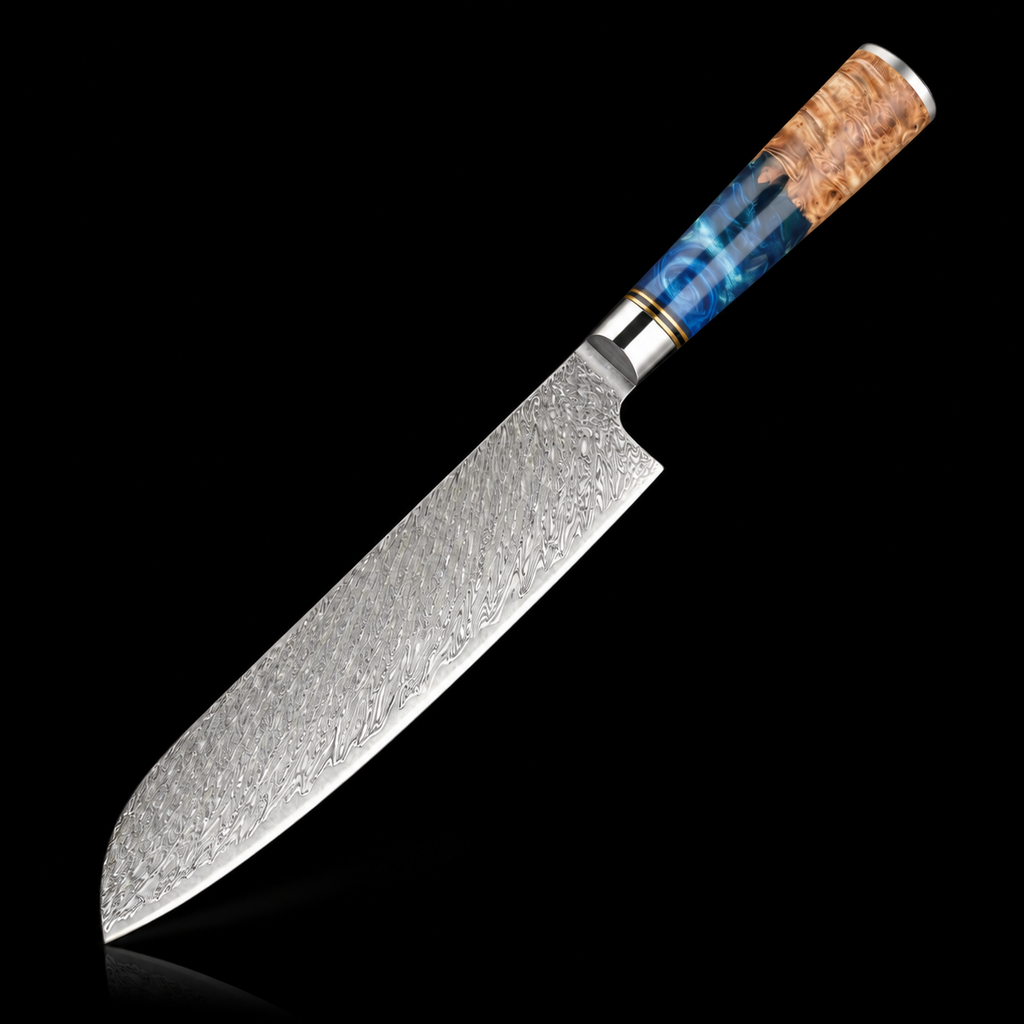 67-Layer VG10 Japanese Damascus Steel 6-Piece Knife Set – Blue Resin Handle