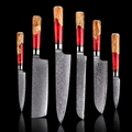 67-Layer VG10 Japanese Damascus Steel 6-Piece Knife Set – Red Resin Handle
