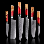 67-Layer VG10 Japanese Damascus Steel 6-Piece Knife Set – Red Resin Handle