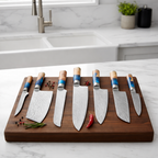 67-Layer VG10 Japanese Damascus Steel 7-Piece Knife Set – Blue Resin Handle