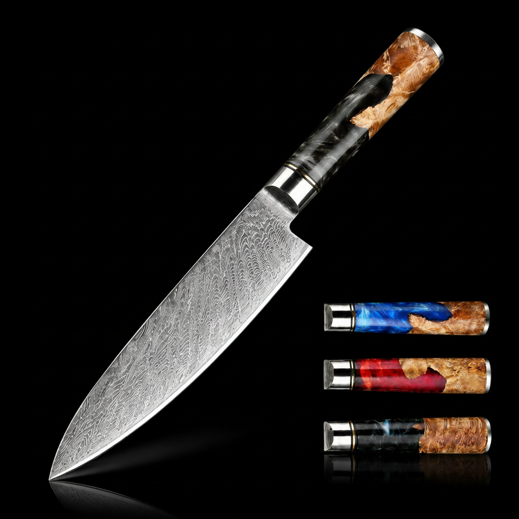 67-Layer VG10 Japanese Damascus Steel Utility Knife – Premium Resin Handle
