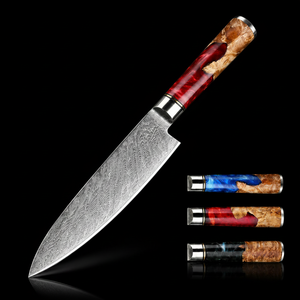 67-Layer VG10 Japanese Damascus Steel Utility Knife – Premium Resin Handle