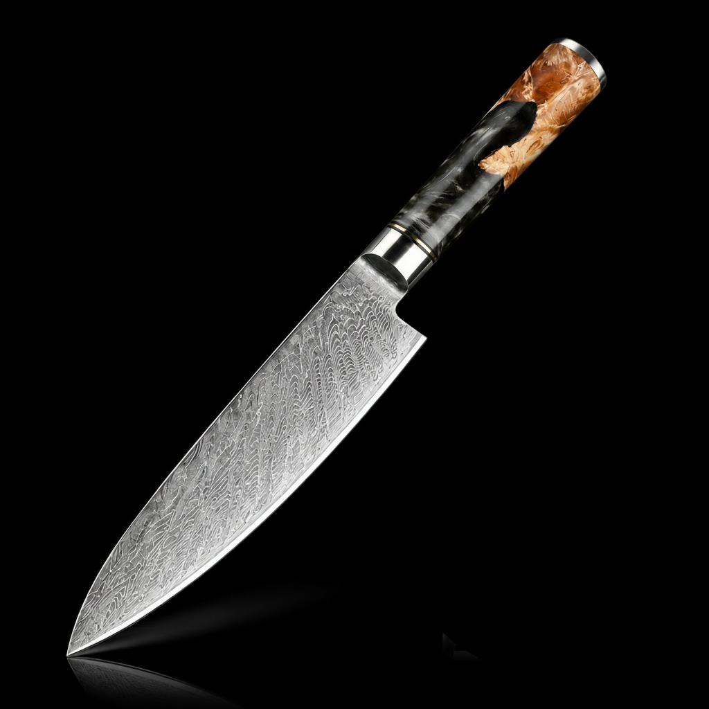 67-Layer VG10 Japanese Damascus Steel 8-Piece Knife Set – Black Resin Handle