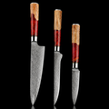 67-Layer VG10 Japanese Damascus Steel 3-Piece Knife Set – Red Resin Handle