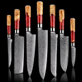 67-Layer VG10 Japanese Damascus Steel 7-Piece Knife Set – Red Resin Handle