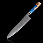 67-Layer VG10 Japanese Damascus Steel 8-Piece Knife Set – Blue Resin Handle