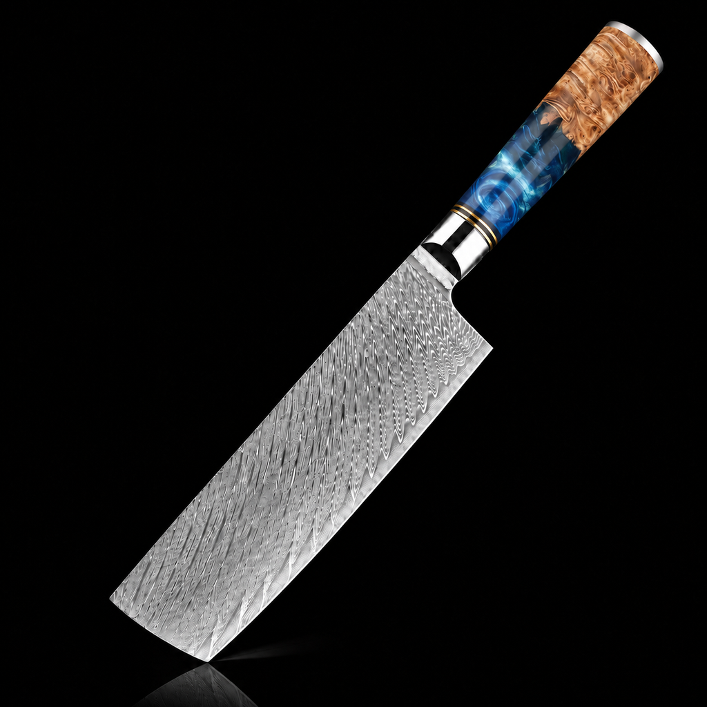 67-Layer VG10 Japanese Damascus Steel 8-Piece Knife Set – Blue Resin Handle