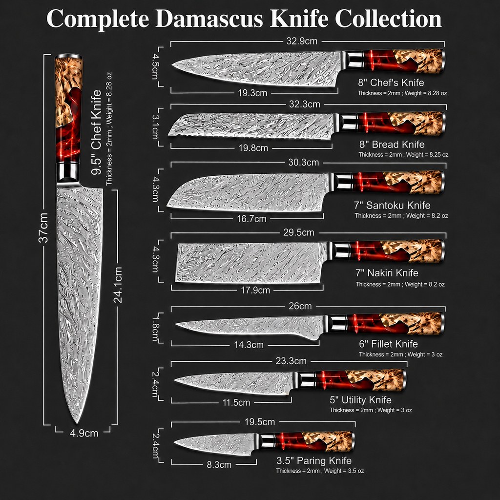 67-Layer VG10 Japanese Damascus Steel 3-Piece Knife Set – Red Resin Handle