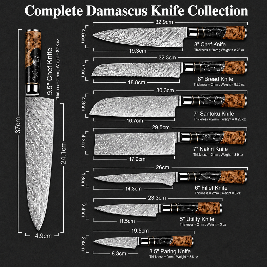 67-Layer VG10 Japanese Damascus Steel 3-Piece Knife Set – Black Resin Handle