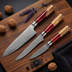 67-Layer VG10 Japanese Damascus Steel 3-Piece Knife Set – Red Resin Handle