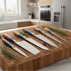 67-Layer VG10 Japanese Damascus Steel 6-Piece Knife Set – Blue Resin Handle