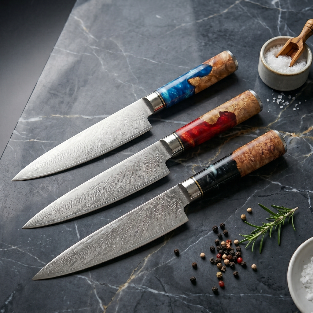 67-Layer VG10 Japanese Damascus Steel Utility Knife – Premium Resin Handle