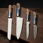 67-Layer VG10 Japanese Damascus Steel 4-Piece Knife Set – Blue Resin Handle