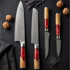 67-Layer VG10 Japanese Damascus Steel 4-Piece Knife Set – Red Resin Handle