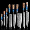 67-Layer VG10 Japanese Damascus Steel 8-Piece Knife Set – Blue Resin Handle